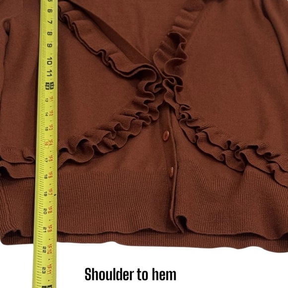 J. Crew Soft Merino Wool Rust Orange Ruffle Trim Cardigan Sweater Women's Size S - Picture 7 of 7